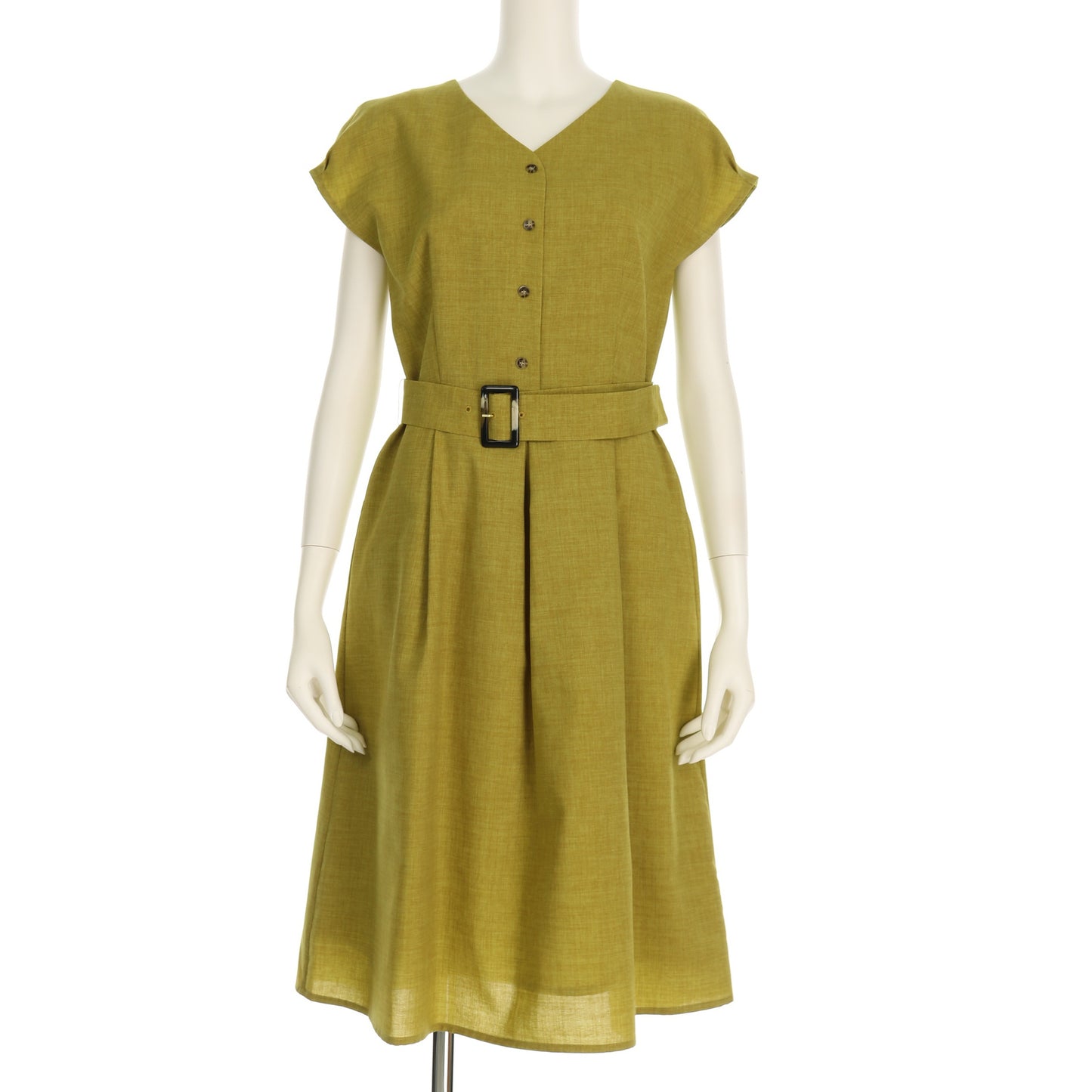 ベルト付きフレンチスリーブワンピース