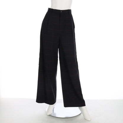 チェック柄タック入りワイドパンツ
