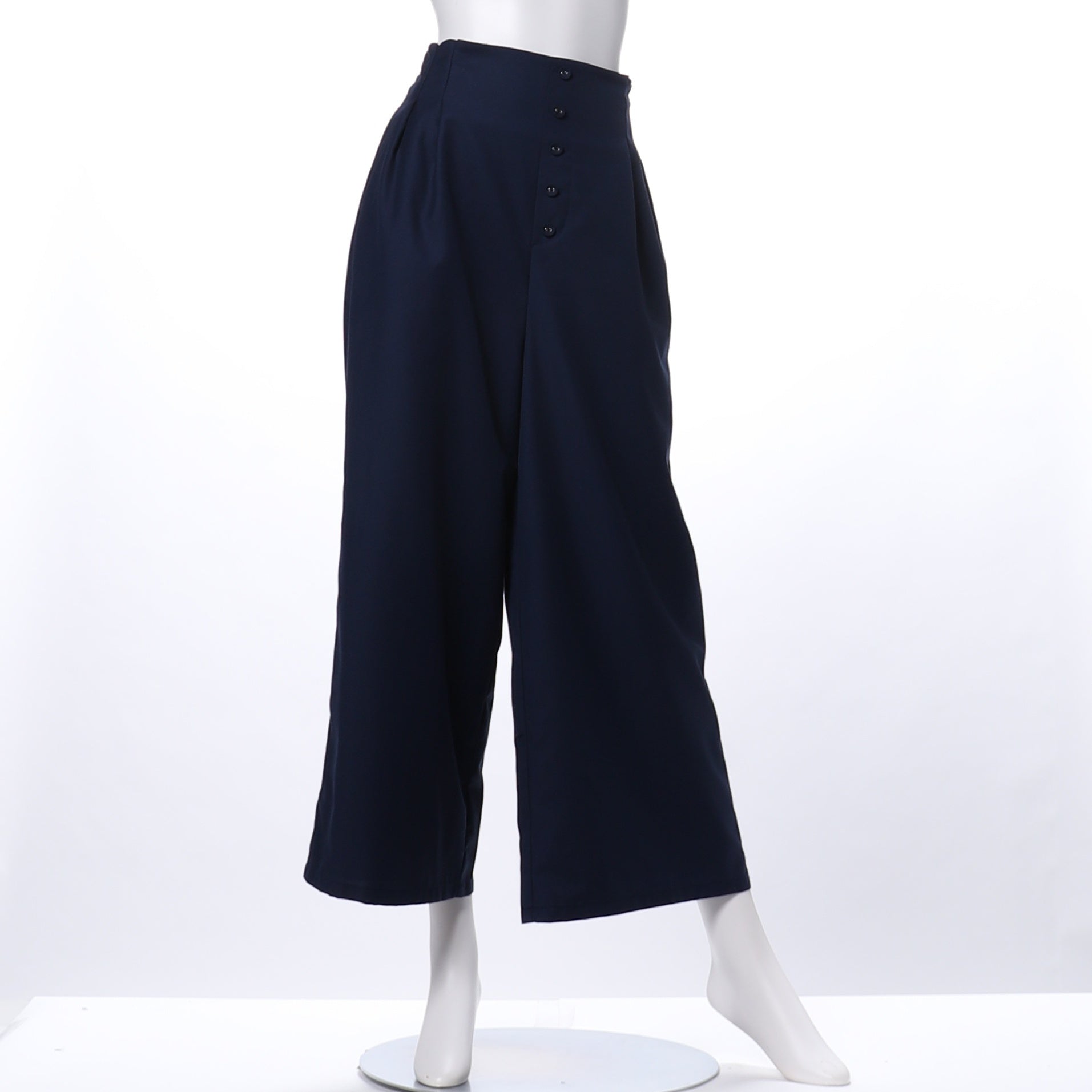 くるみボタンサイドファスナー付きワイドパンツ