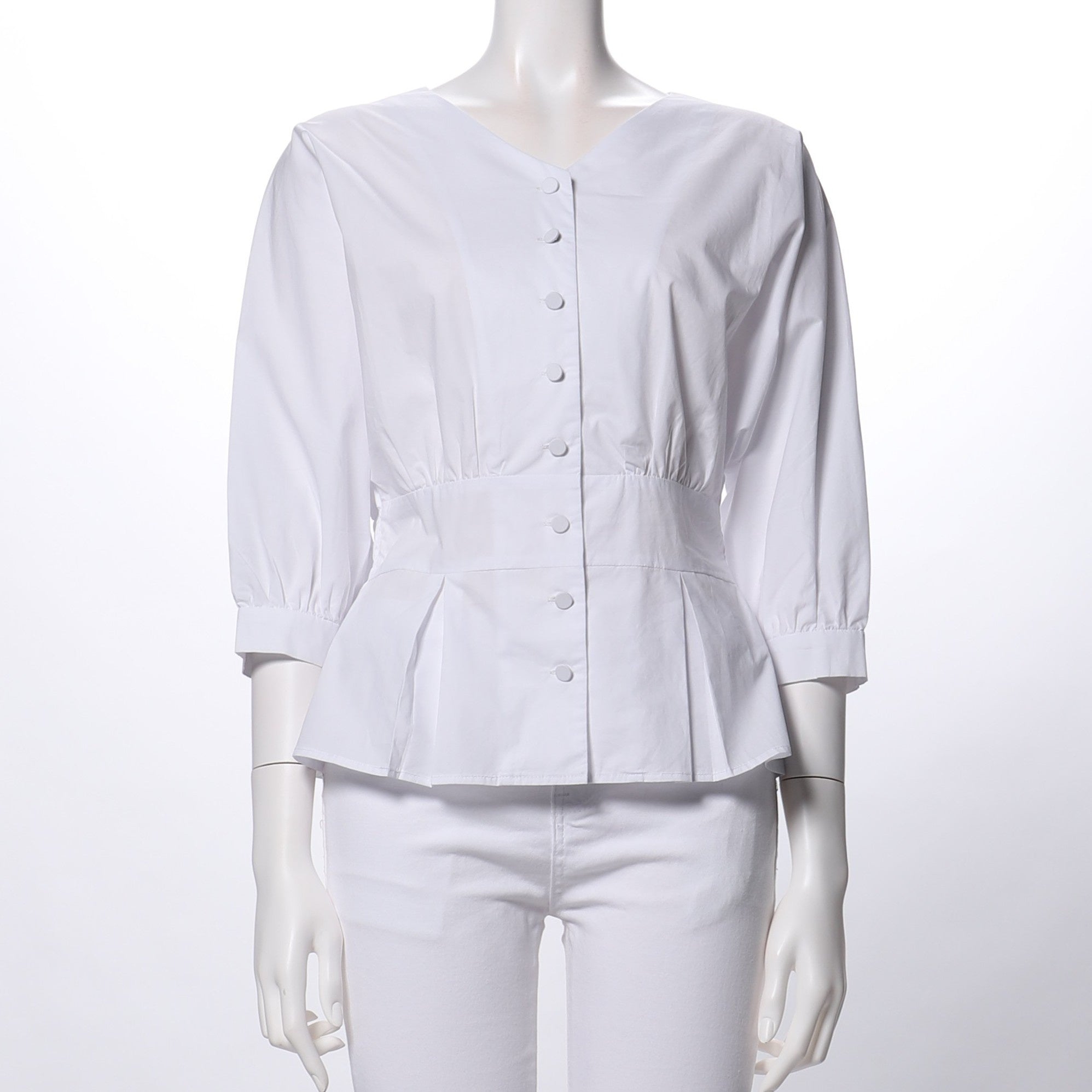 フロントボタンペプラムブラウス