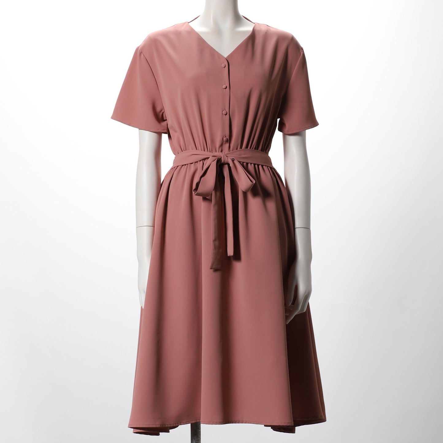 くるみボタンリボンベルト付きワンピース