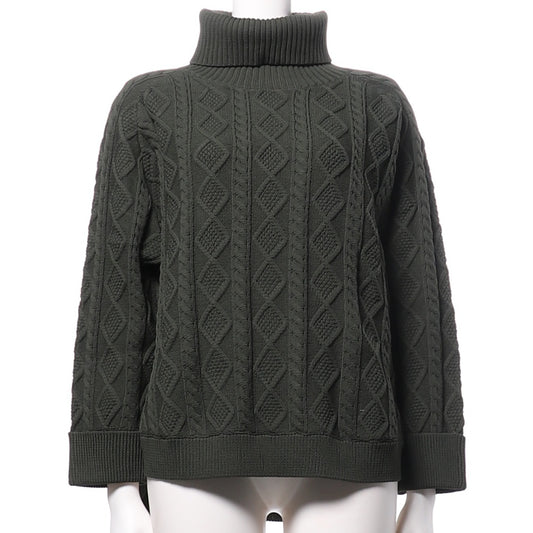 アラン模様タートルネックニット