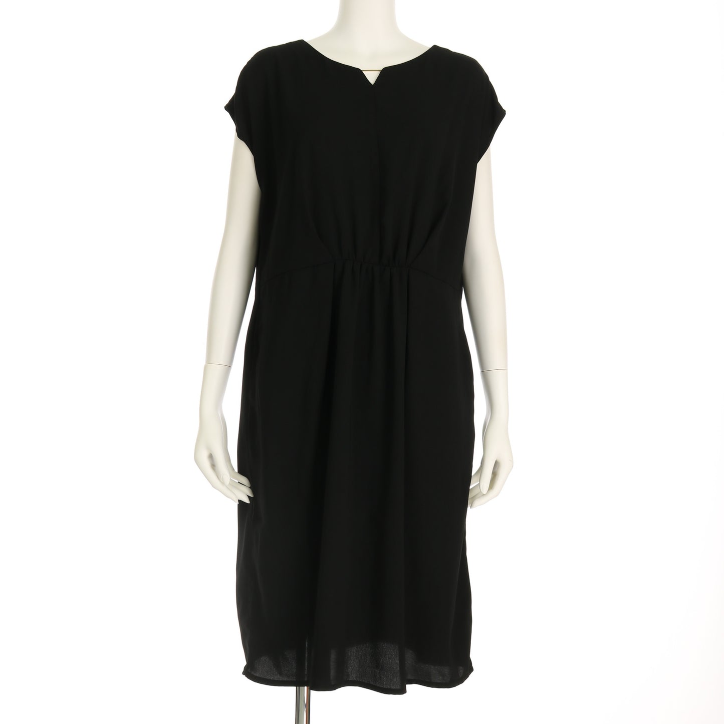 ダブルクロスキーネックウエストギャザーワンピース