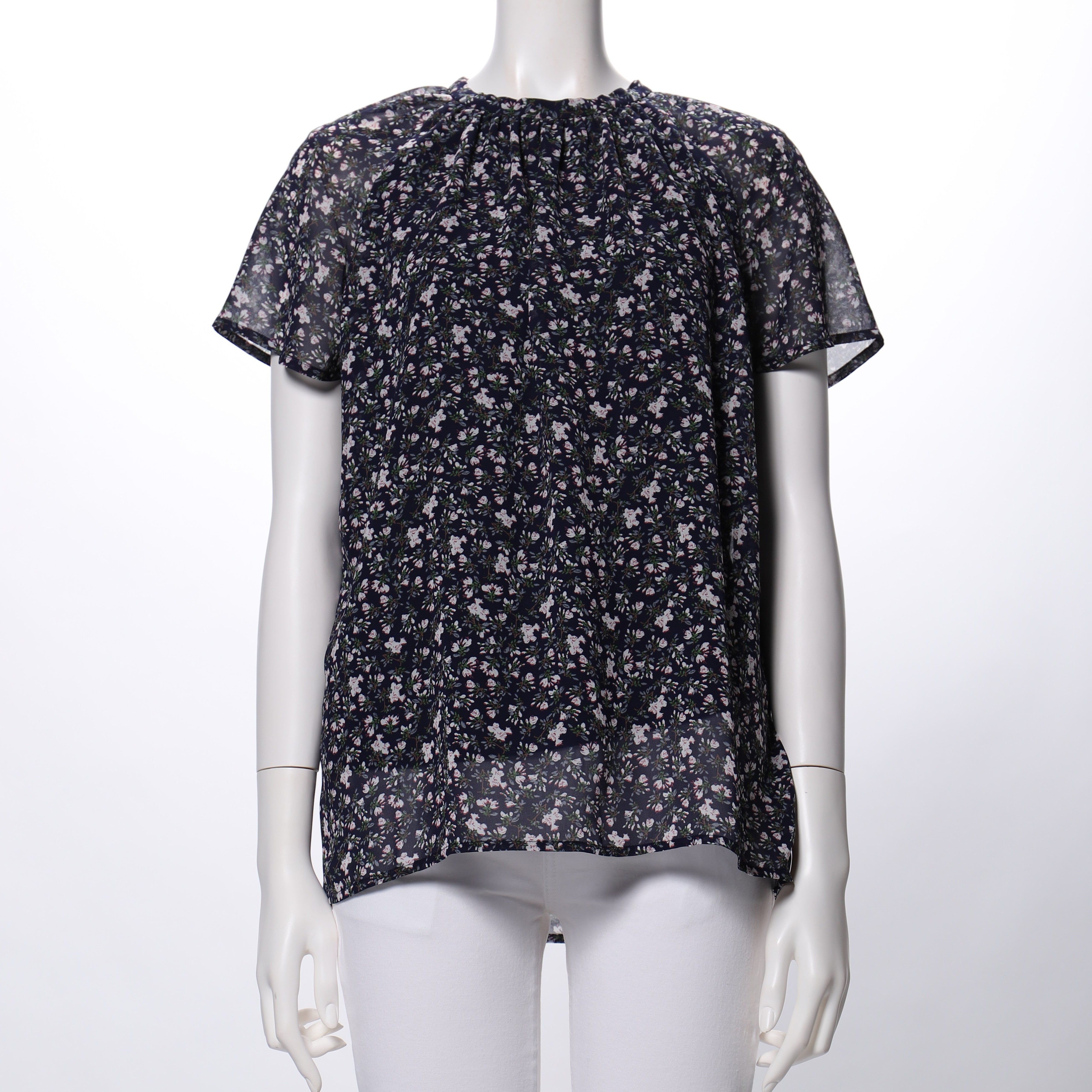 シアーお袖小花柄ブラウス