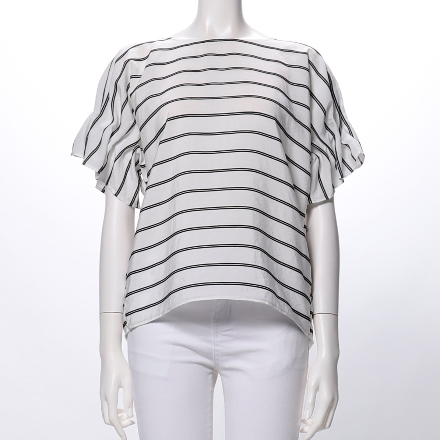 バックボタンボーダー柄ブラウス