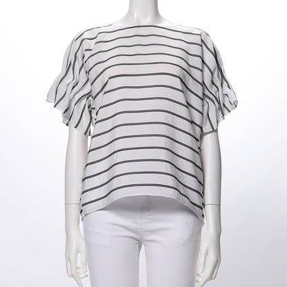 バックボタンボーダー柄ブラウス