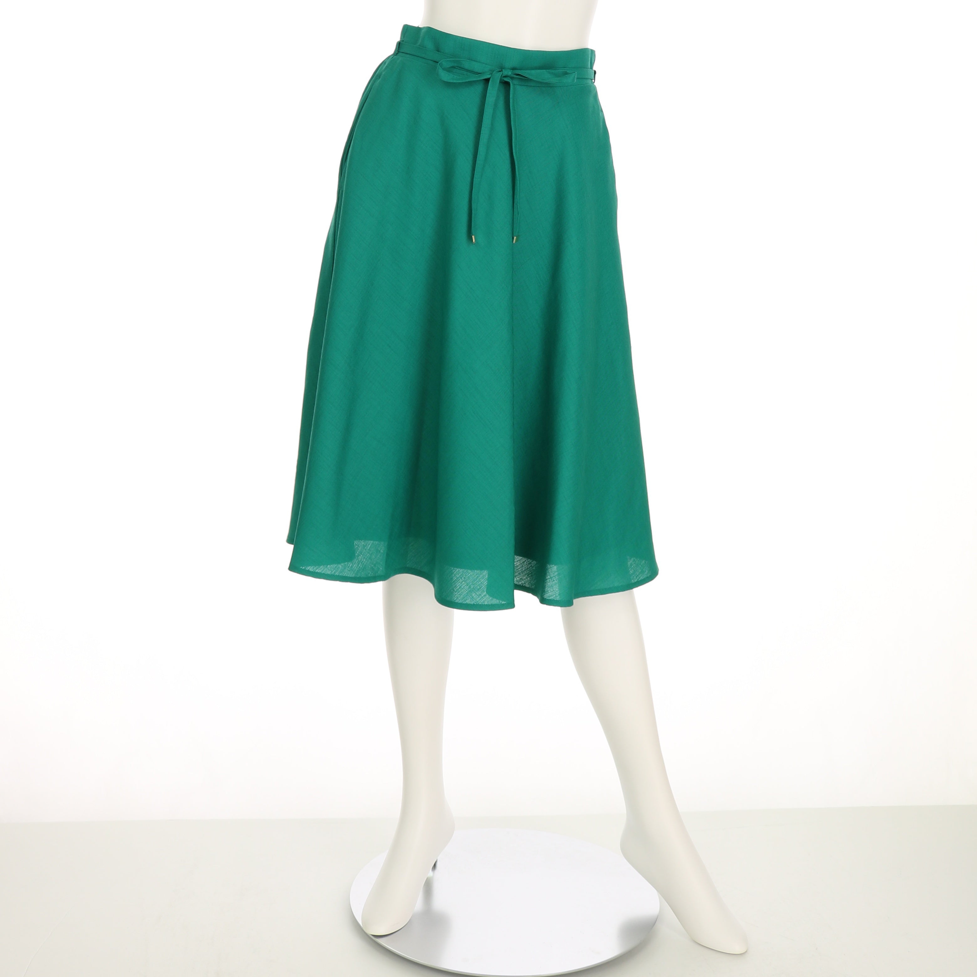 麻調合繊ウエストリボンフレアスカート