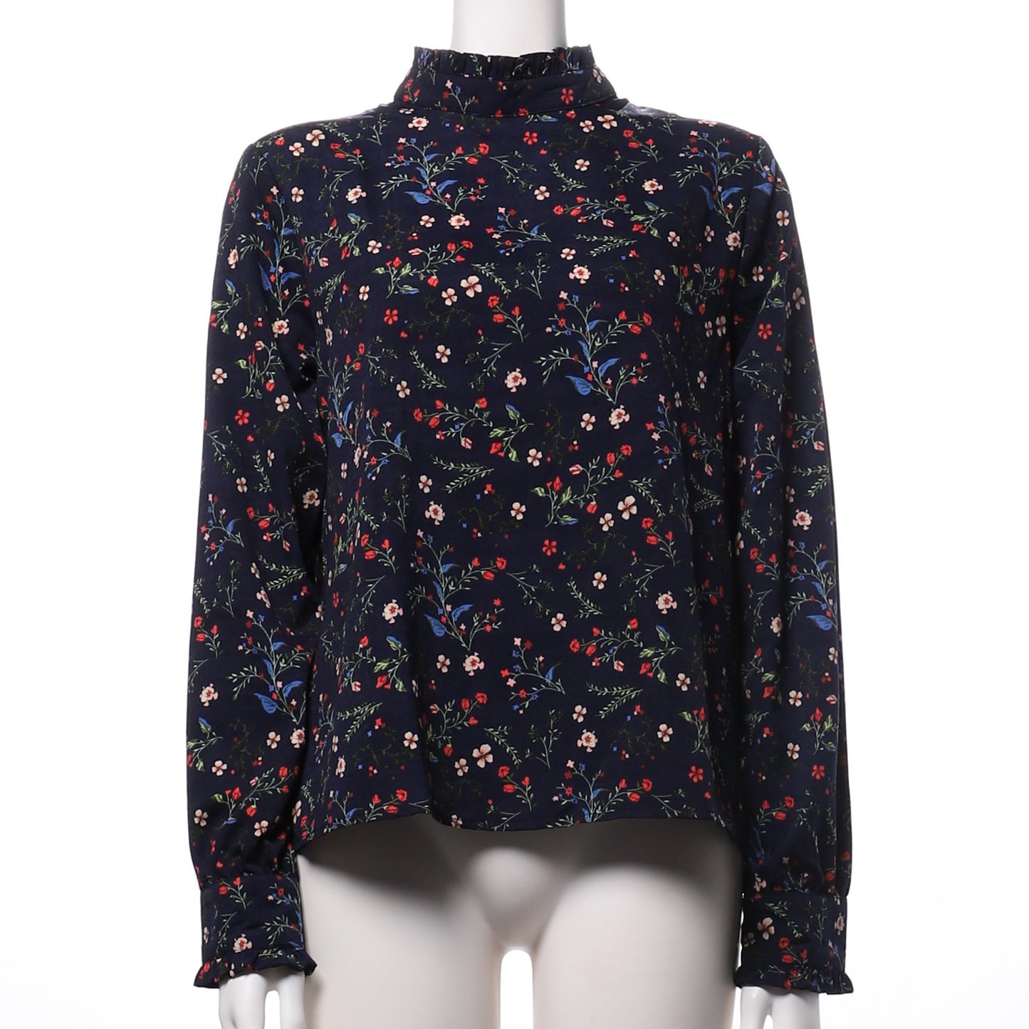 フリルスタンドカラーフラワーブラウス