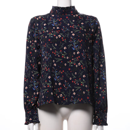 フリルスタンドカラーフラワーブラウス