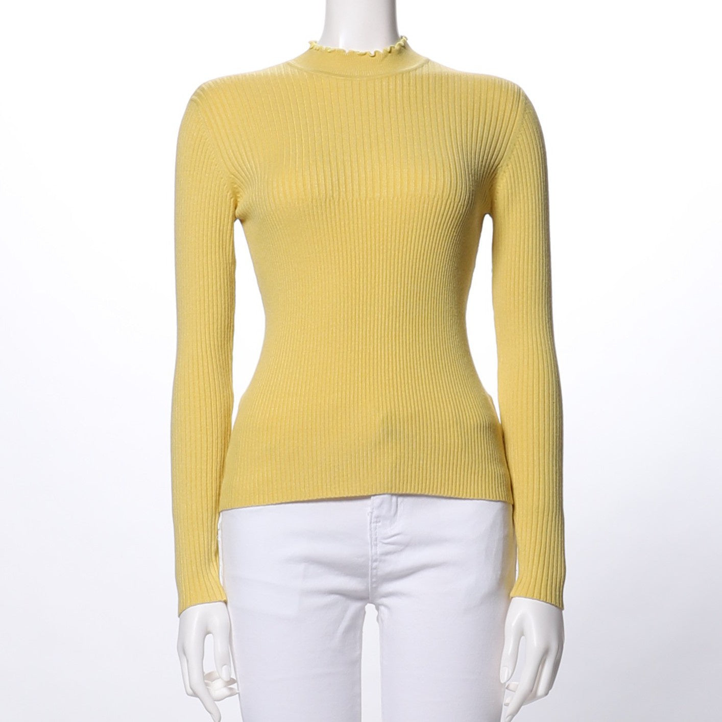 ハイネックフリルリブニット