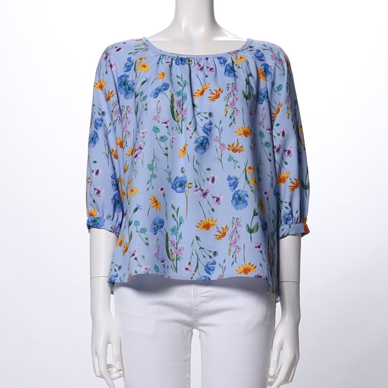 花柄ギャザードネックブラウス