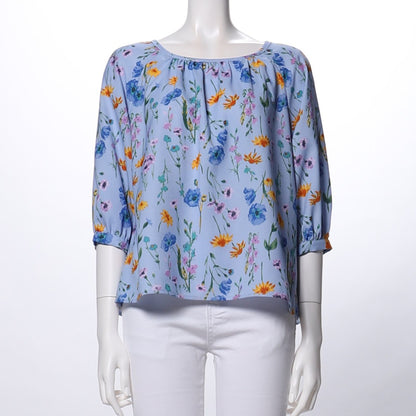 花柄ギャザードネックブラウス