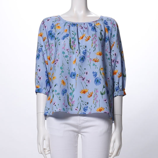 花柄ギャザードネックブラウス