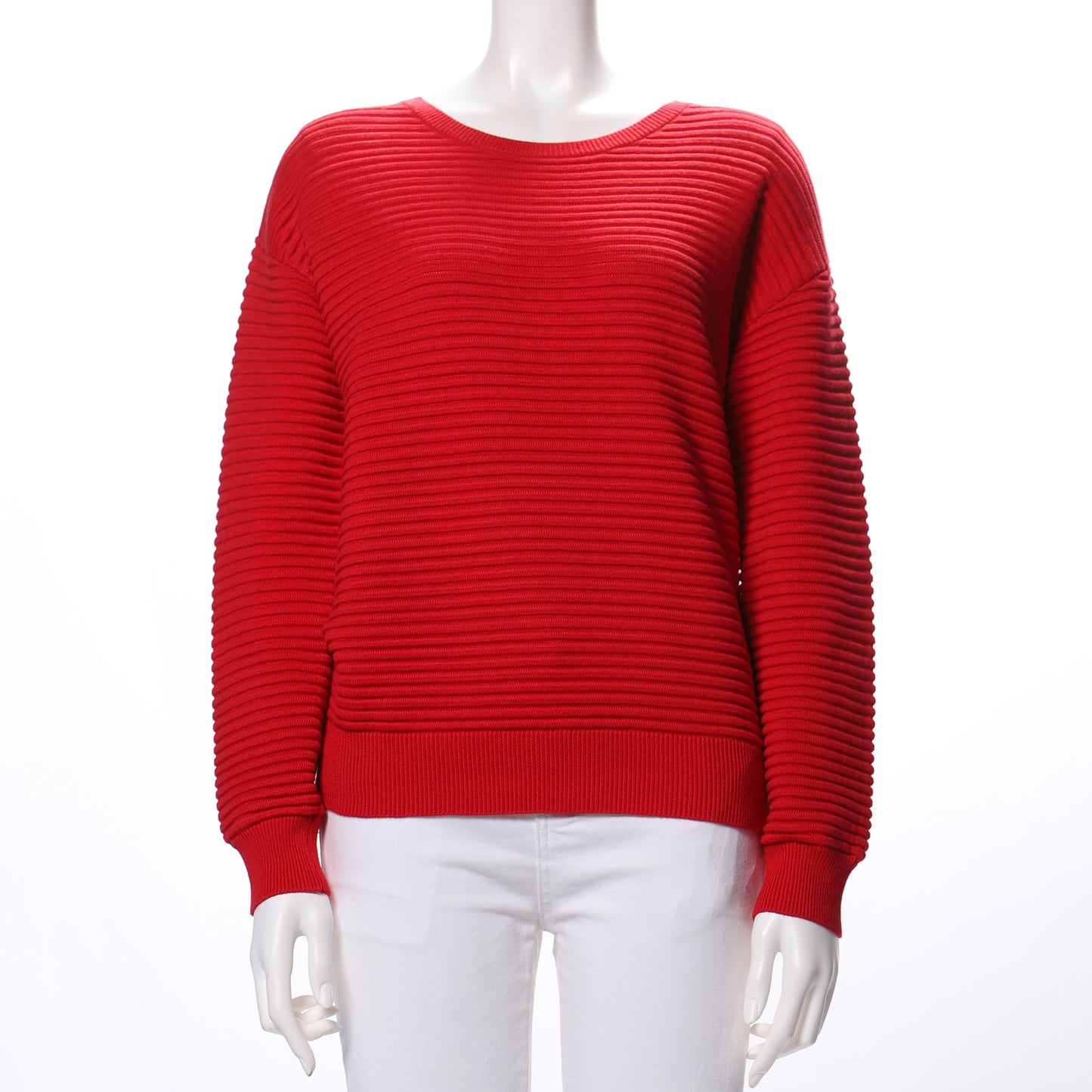 横リブラウンドネックセーター