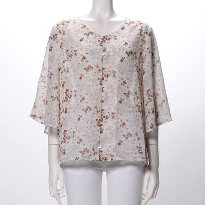 Vネック総柄ブラウス