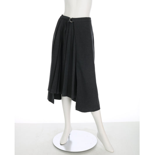 プリーツ付きベルトフレアスカート