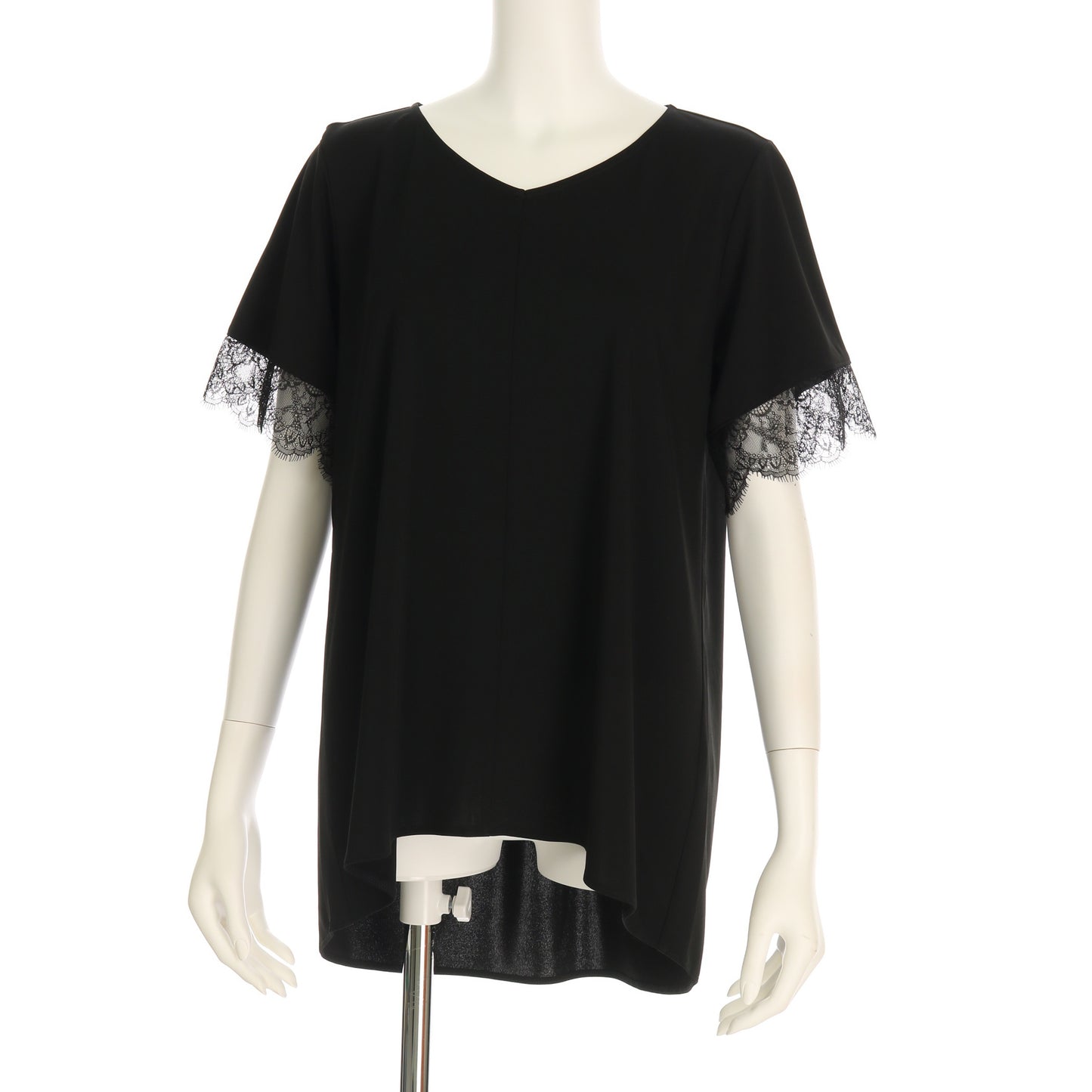 袖口レース切り替えVネックカットソー