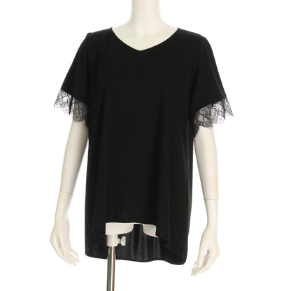 袖口レース切り替えVネックカットソー