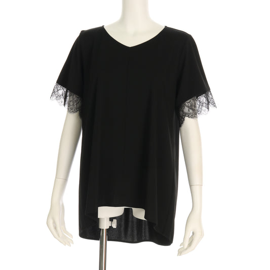 袖口レース切り替えVネックカットソー