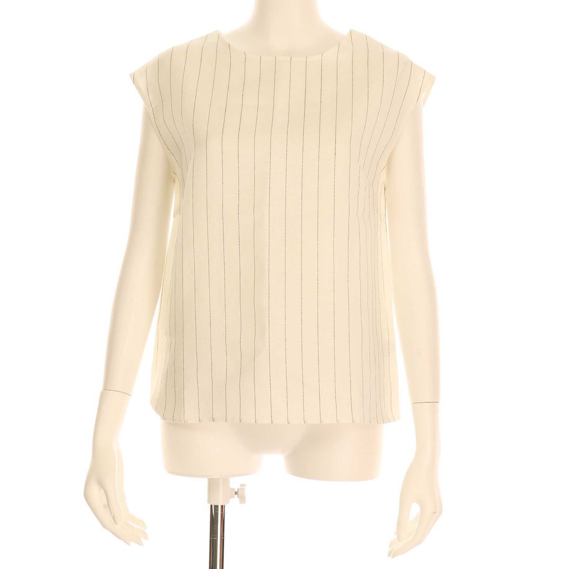 リネン調クルーネックノースリーブブラウス