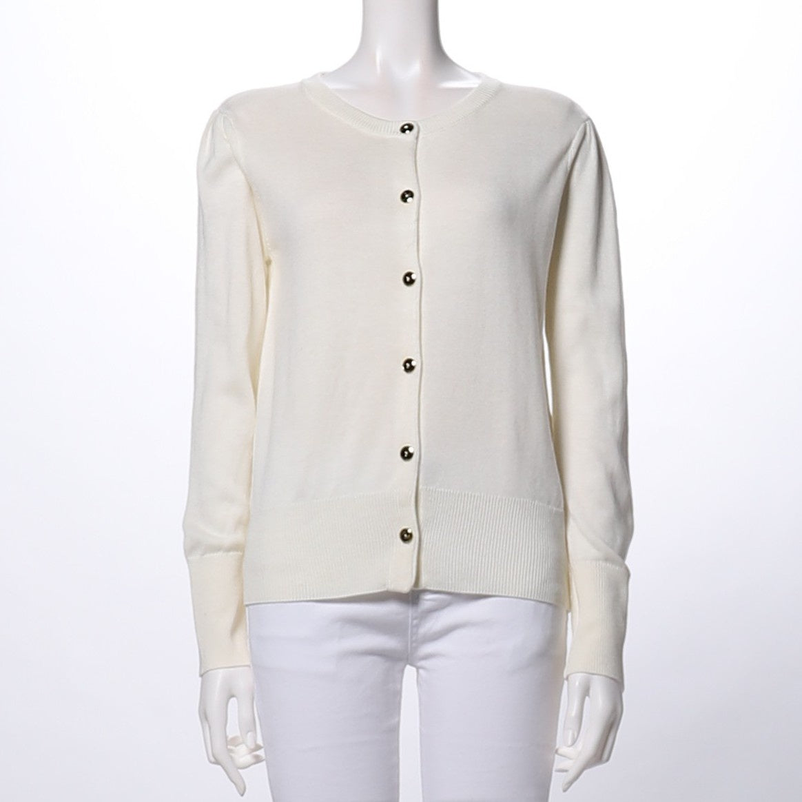 ゴールド釦ラウンドネックカーディガン