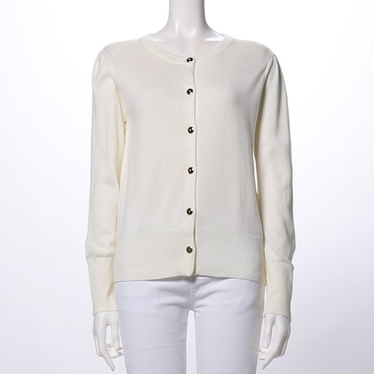 ゴールド釦ラウンドネックカーディガン