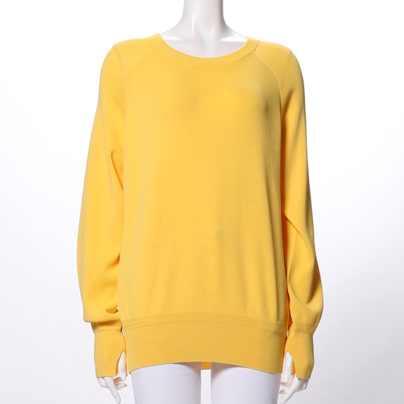 柄リブラウンドネックニット