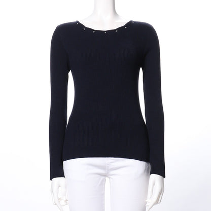 ストーン付きリブニット