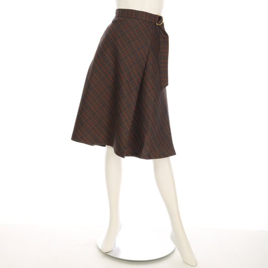 チェック柄ラップ風フレアスカート