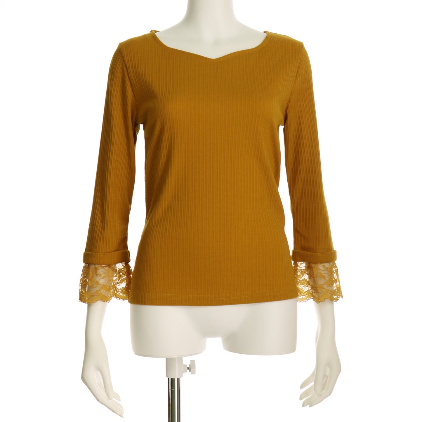 無地テレコレース切り替えカットソー