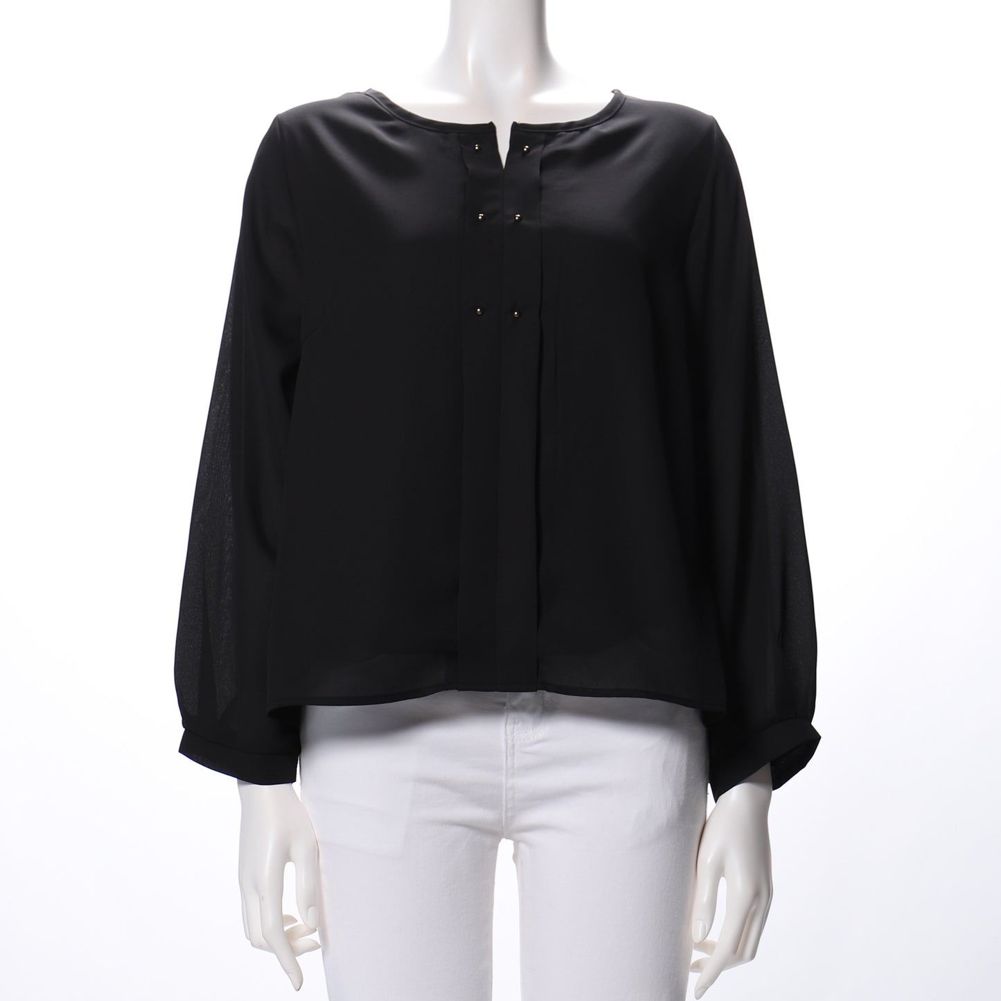 Vタックオープンフロントネックブラウス