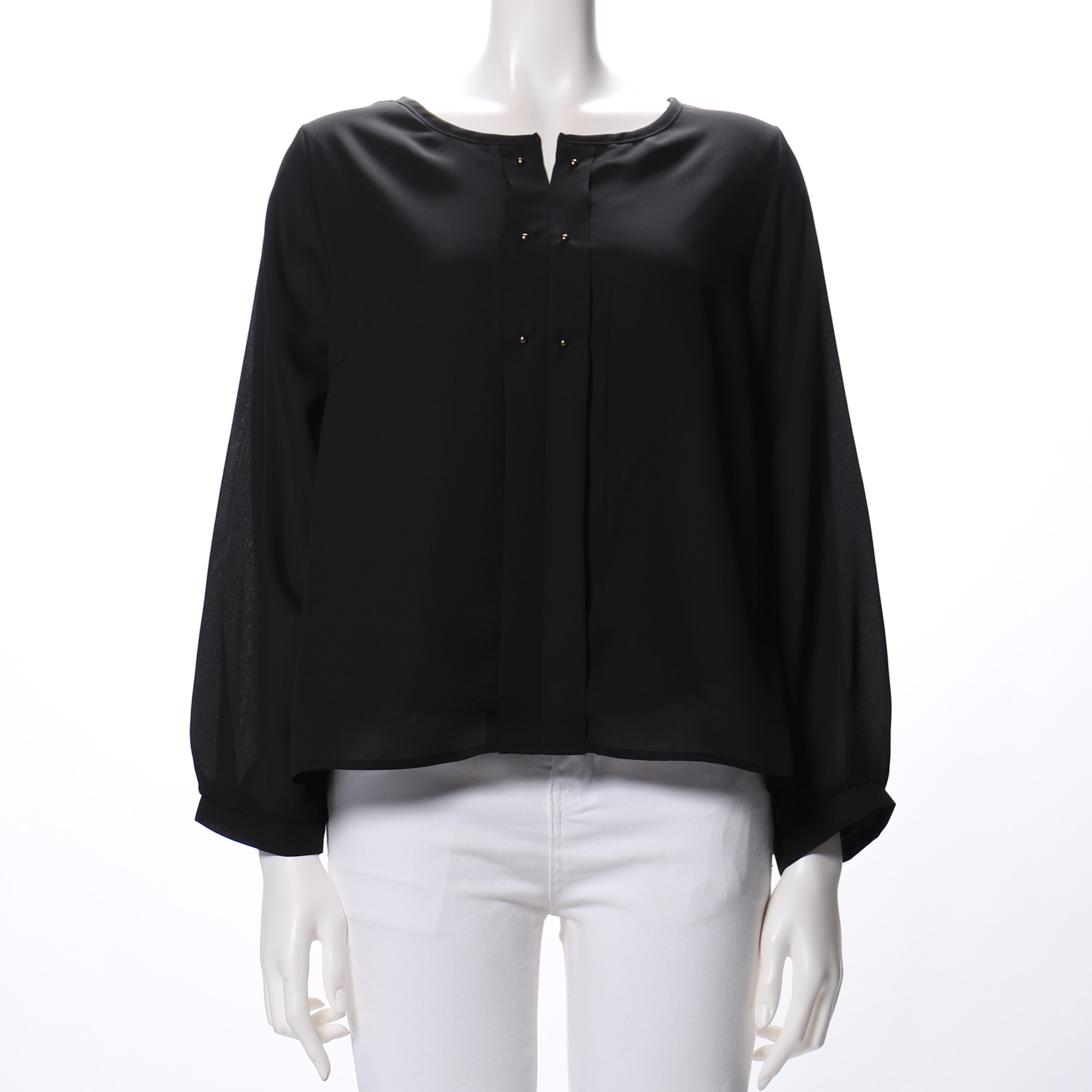 Vタックオープンフロントネックブラウス