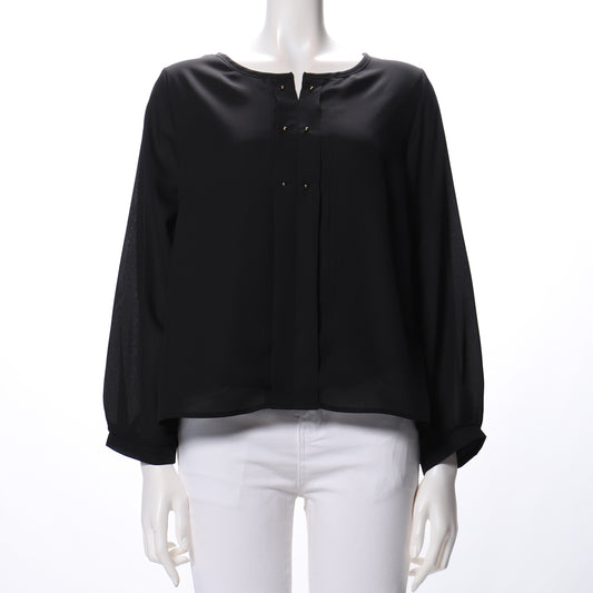 Vタックオープンフロントネックブラウス