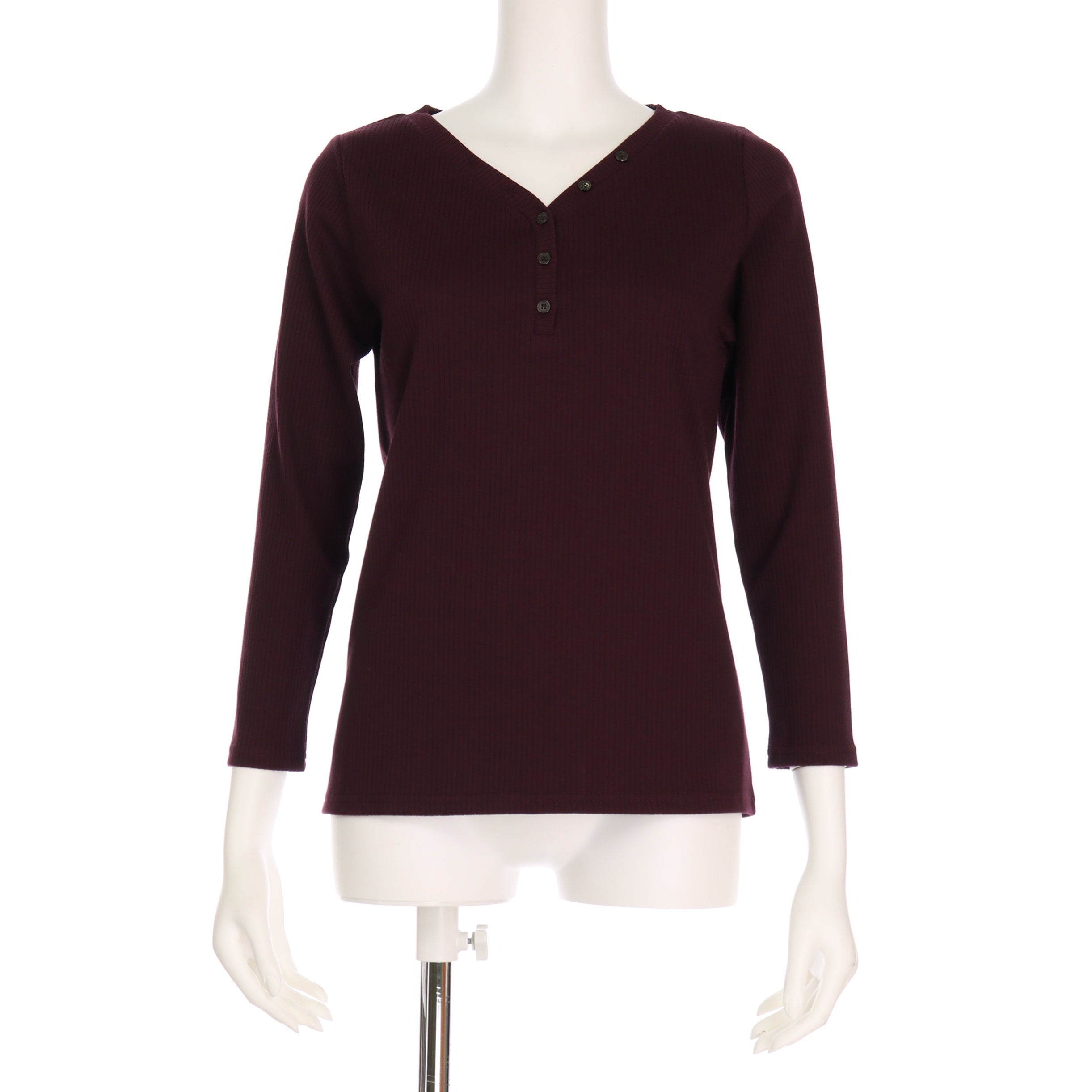 Vヘンリーネックリブカットソー