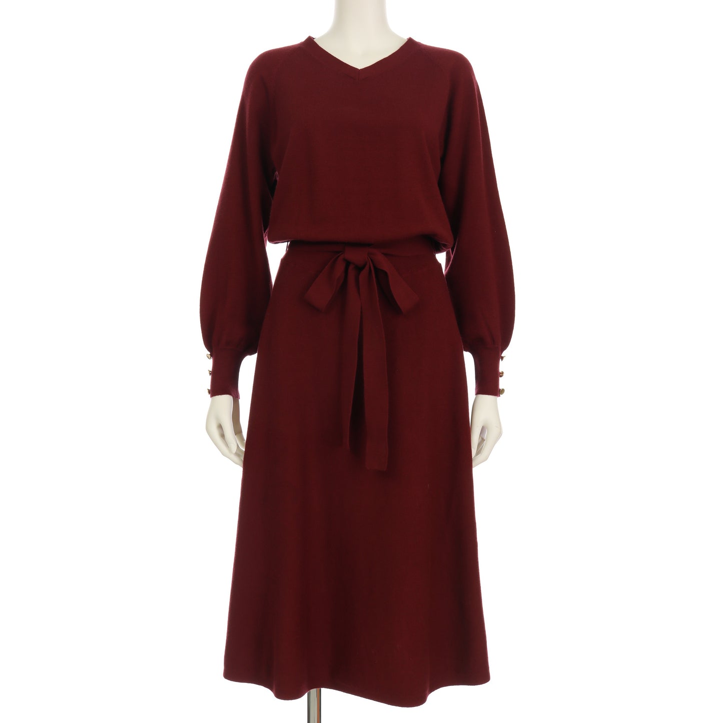 ウエストリボンベルト付きニットワンピース