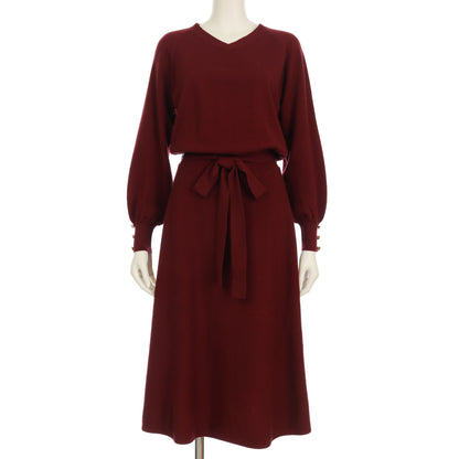 ウエストリボンベルト付きニットワンピース