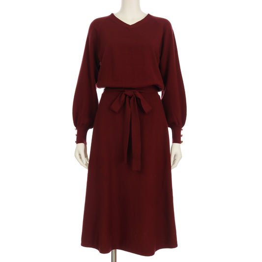 ウエストリボンベルト付きニットワンピース