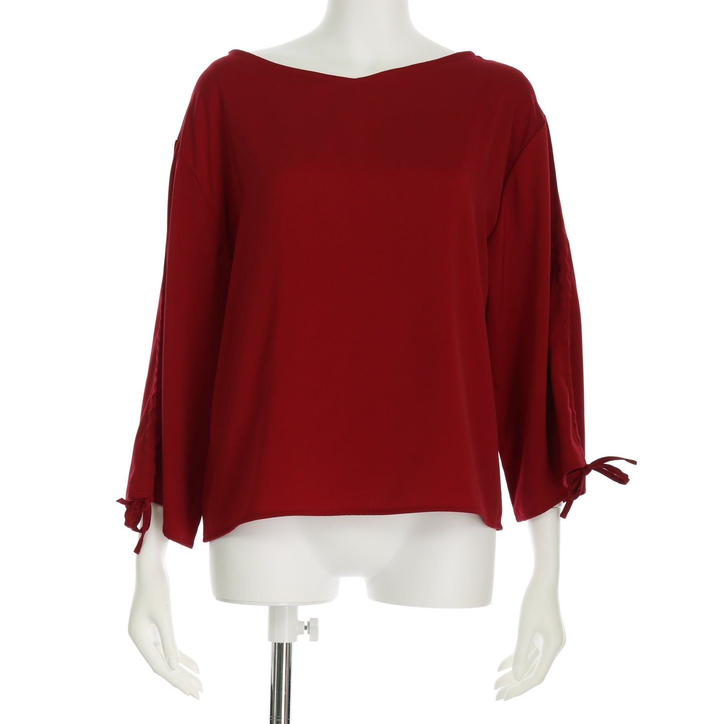 シャーリングスリーブVネックブラウス