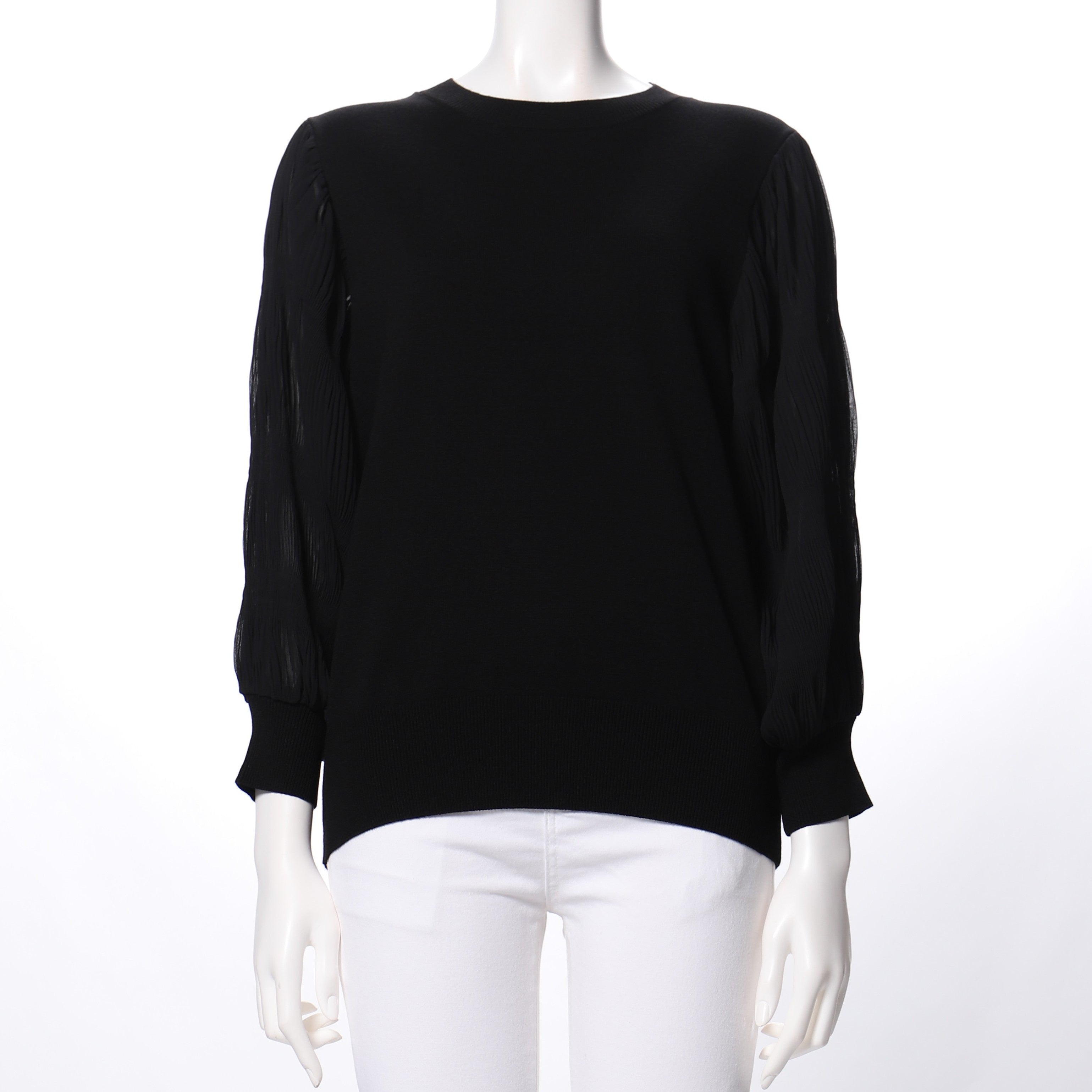 袖切り替えシフォンプリーツニット