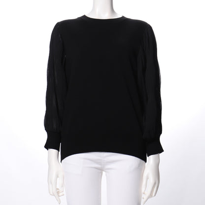 袖切り替えシフォンプリーツニット