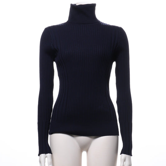 異ピッチリブタートルネックニット