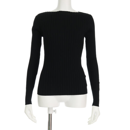 スラッシュドネックリブニットプルオーバー