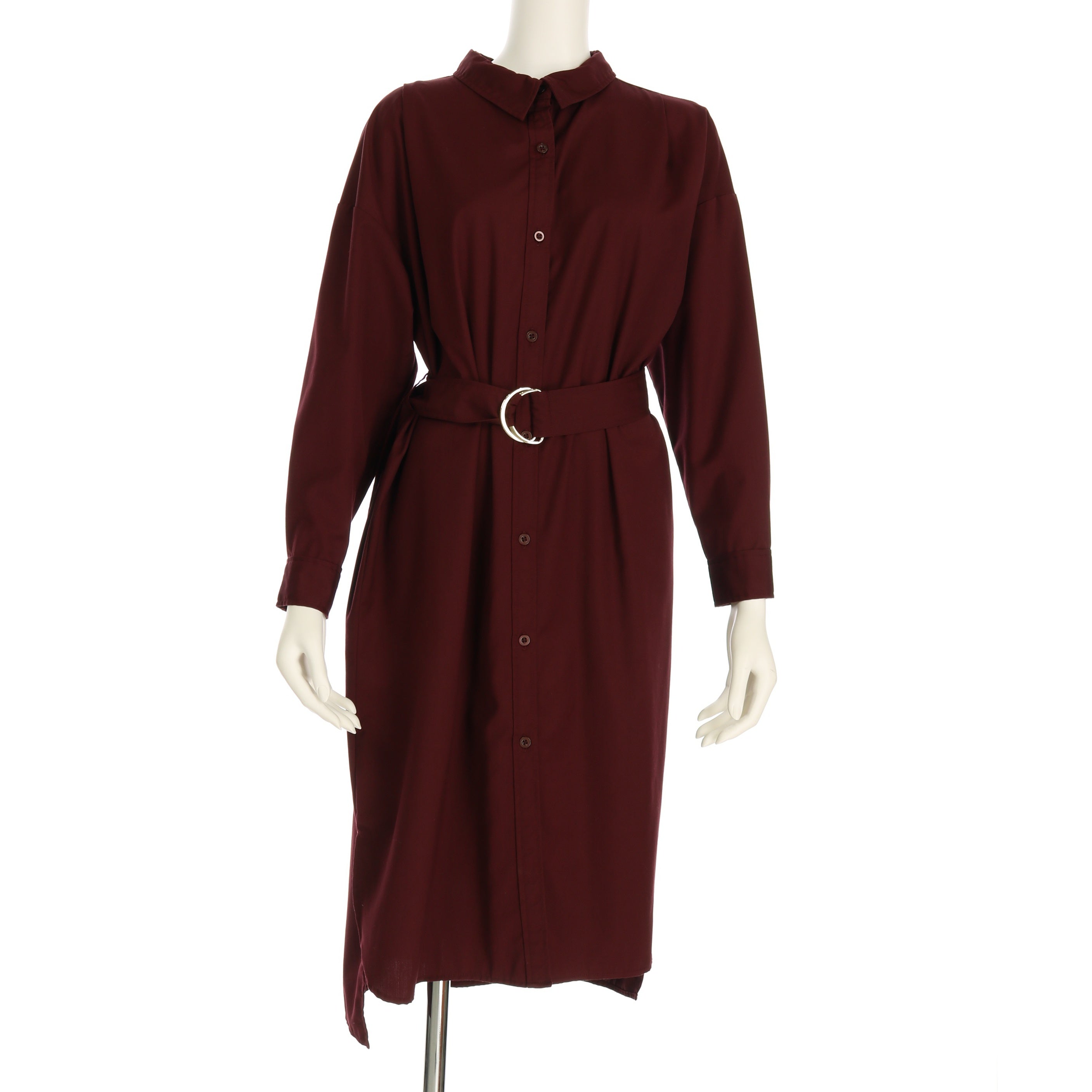 フロントボタンデザインDカンベルト付きシャツワンピース