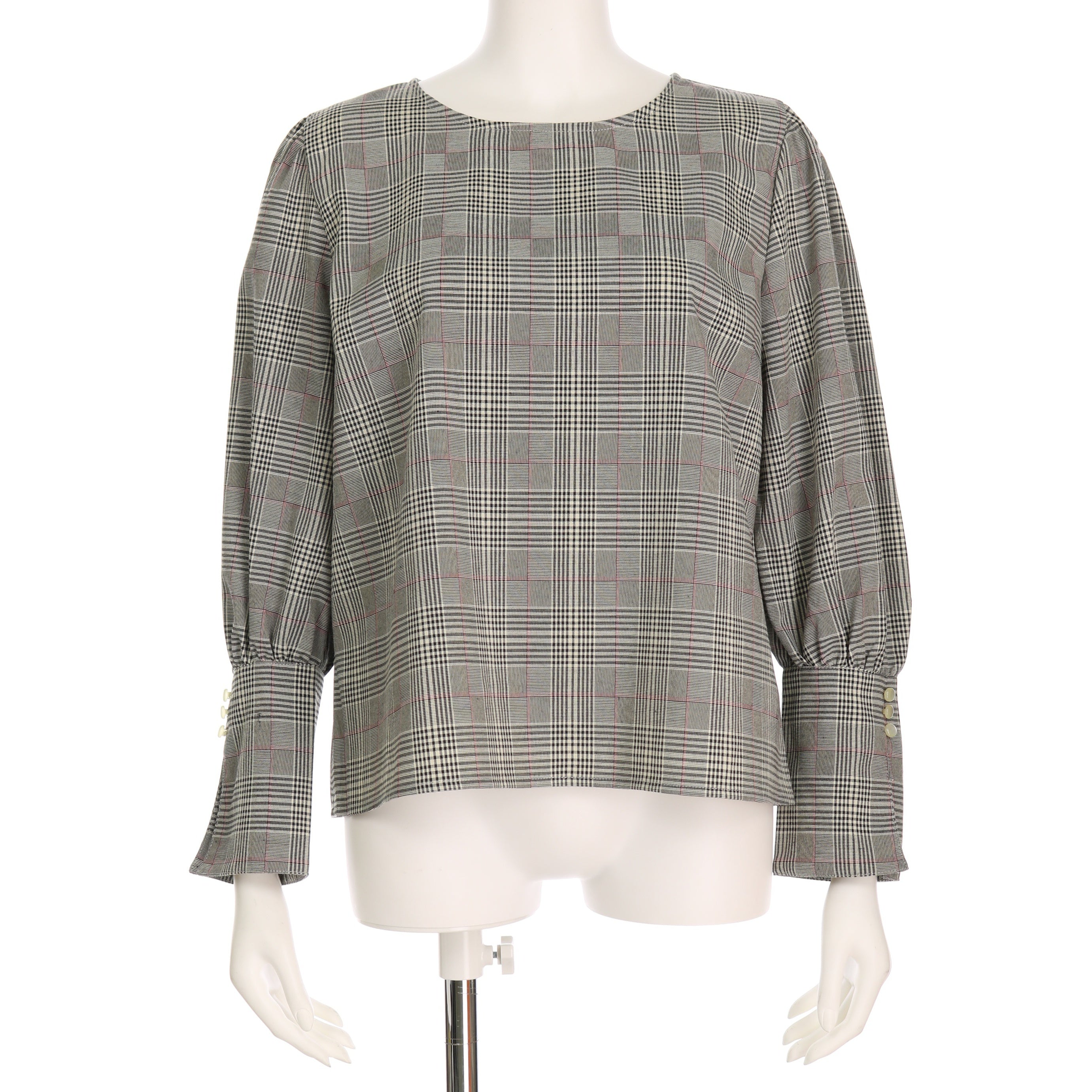 カフス袖グレンチェックブラウス