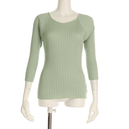 ラグランスリーブリブニットプルオーバー