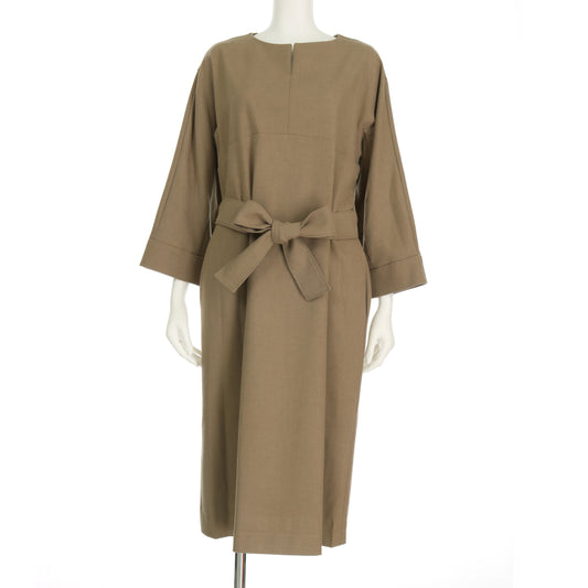 オープンフロントネックウエストリボンベルト付きワンピース