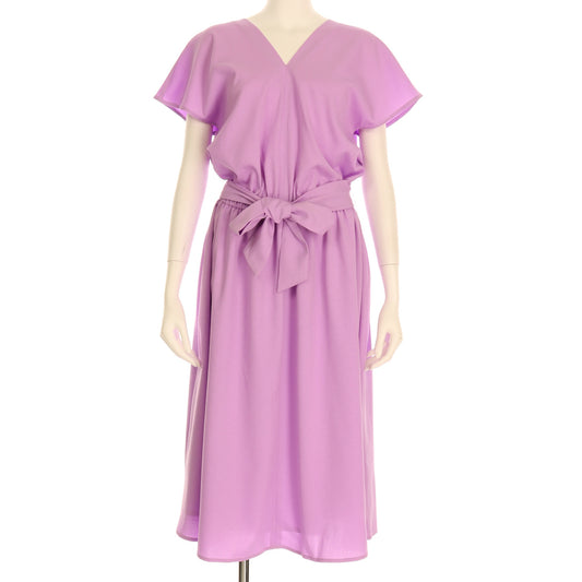 麻調ウエストリボン付きリボンベルトワンピース