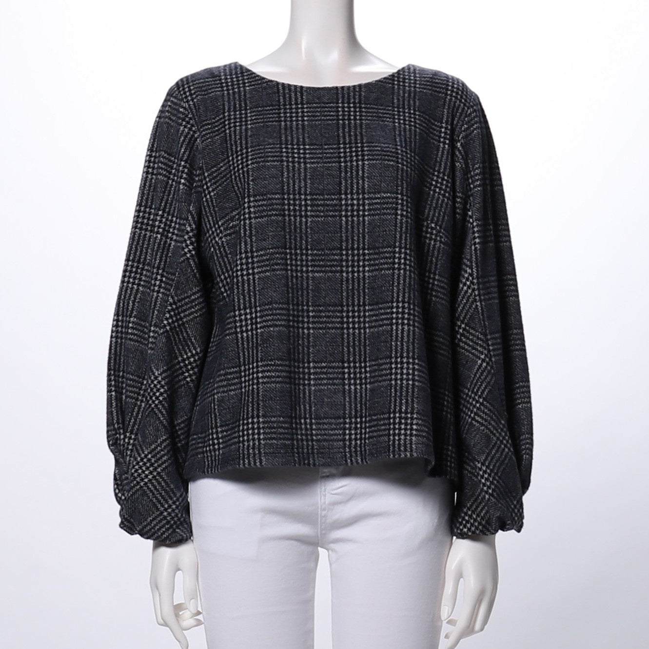 ふんわり袖グレンチェック柄ブラウス