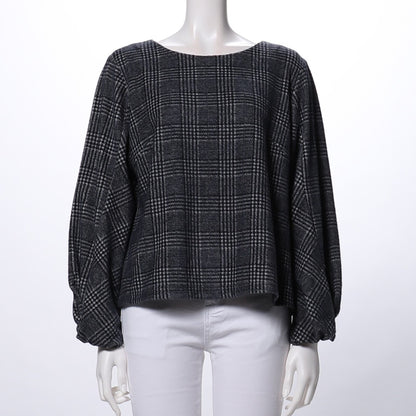 ふんわり袖グレンチェック柄ブラウス