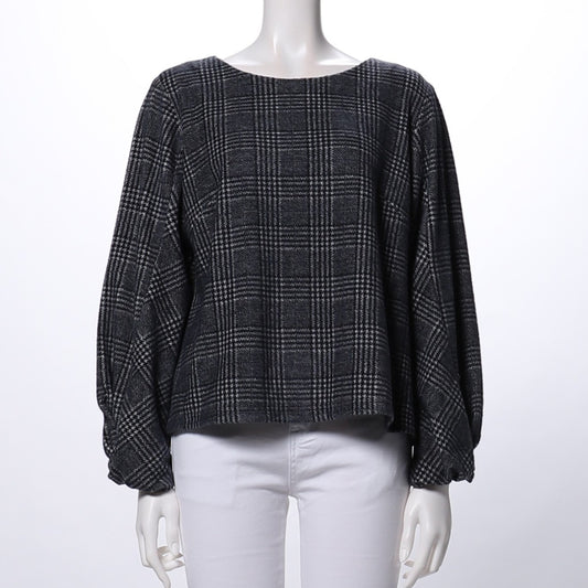 ふんわり袖グレンチェック柄ブラウス